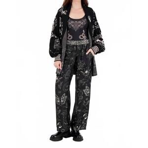 NEW ME369 bailey magic print straight leg track pants in black